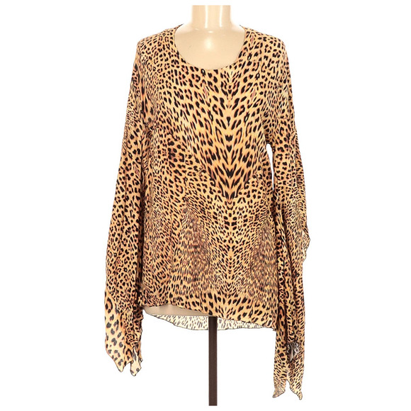 One Teaspoon Tan Black Animal Cheetah Print Flowy Boho Long Sleeve Tunic Top 6 - Picture 1 of 11
